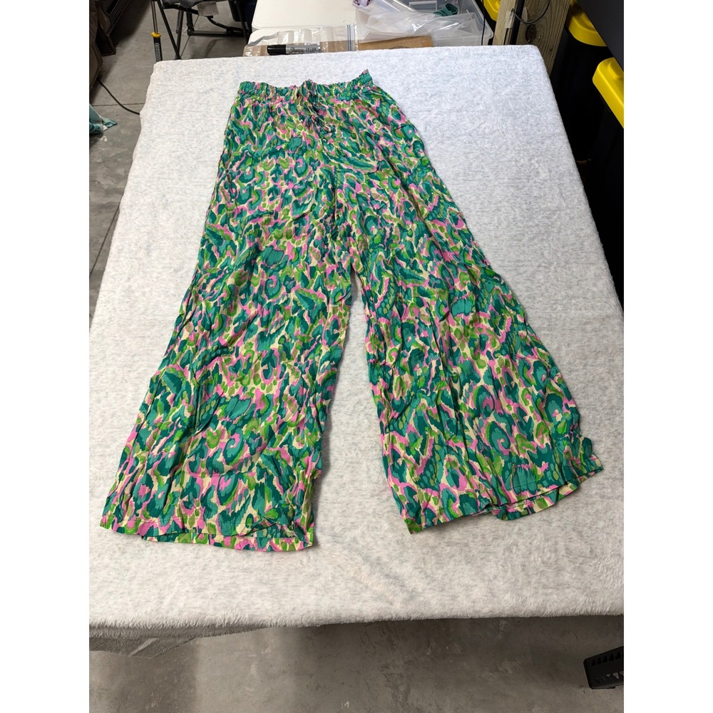 Cupshe Womens Green Pink Abstract Leopard Print Wide Leg Pants Sm CAA02D4C007RPS